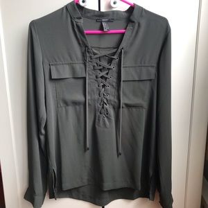 NWOT F21 Long Sleeve Lace Up Blouse